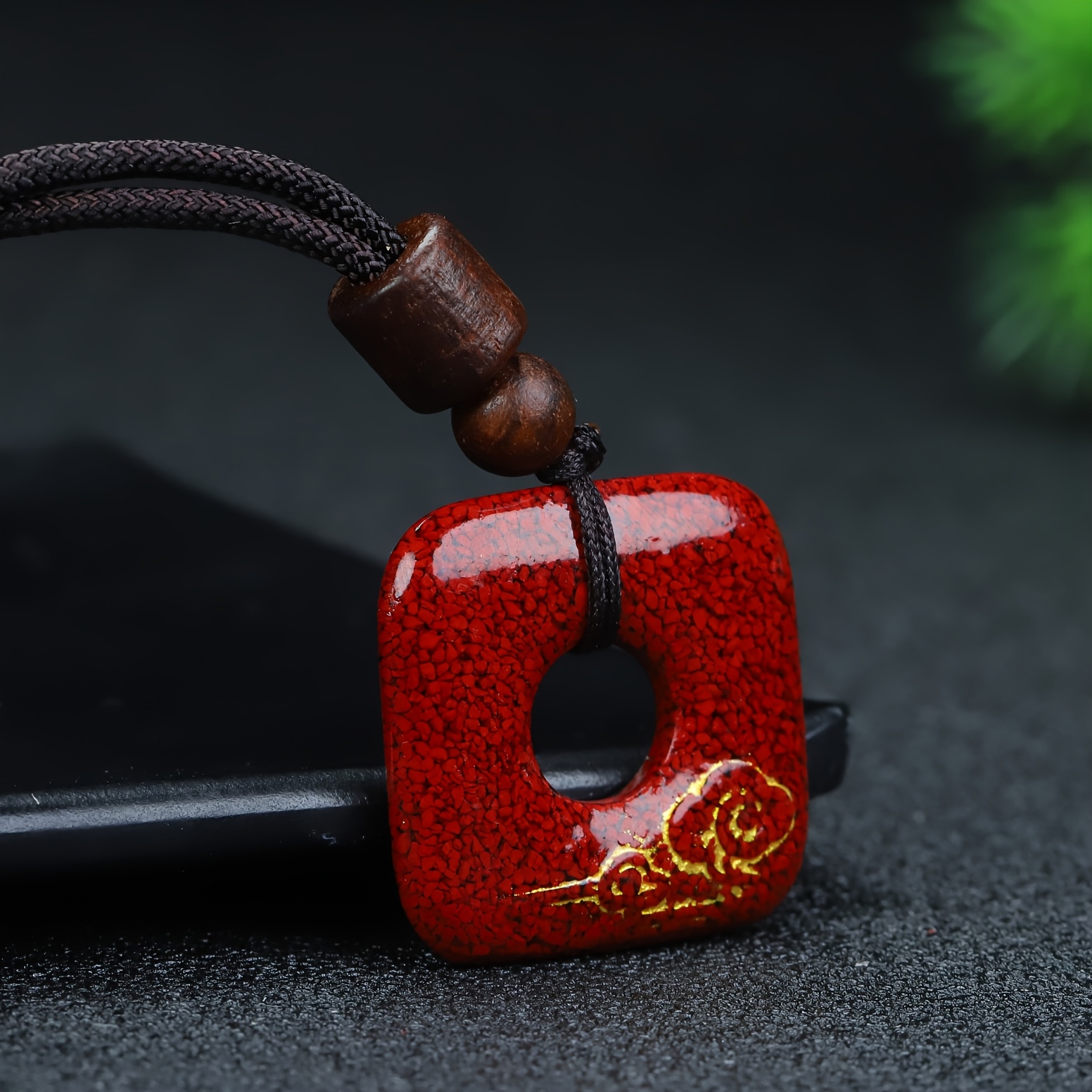 Red & Golden Glitter Bead Pendant Necklace Unisex Jewelry Gift